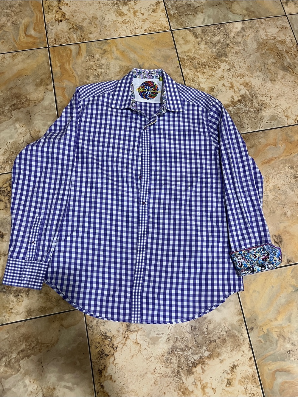 Robert Graham Purple and White Gingham Button-Up Shirt
